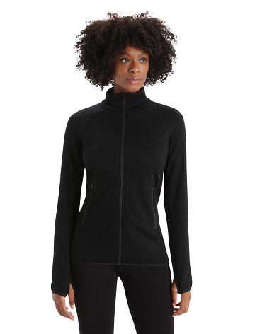 Black Icebreaker RealFleece™ Merino Elemental Long Sleeve Zip Women's Hoodie | AU 1666FDNM